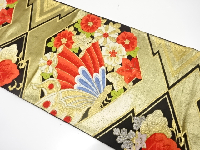 JAPANESE KIMONO / ANTIQUE FUKURO OBI / SILK / WOVEN BUTTERFLY & FLOWER